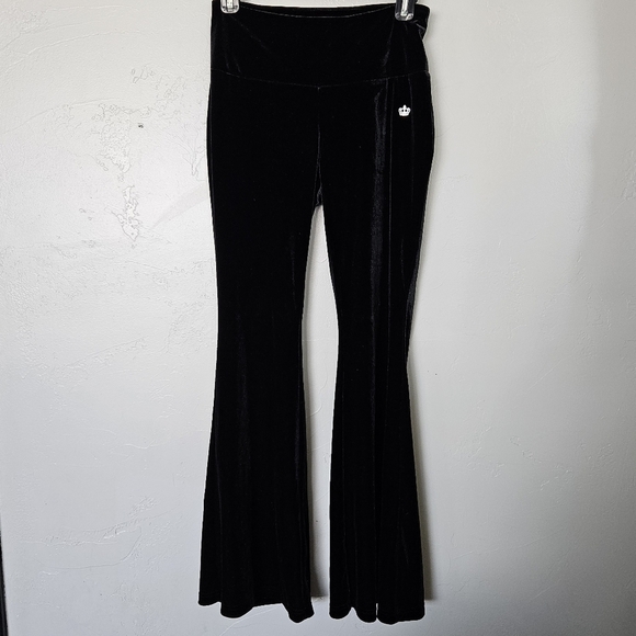 Juicy Couture Women's Small Black Velour Flare Pants Velvet Crown Y2K Loungewear - Picture 1 of 7